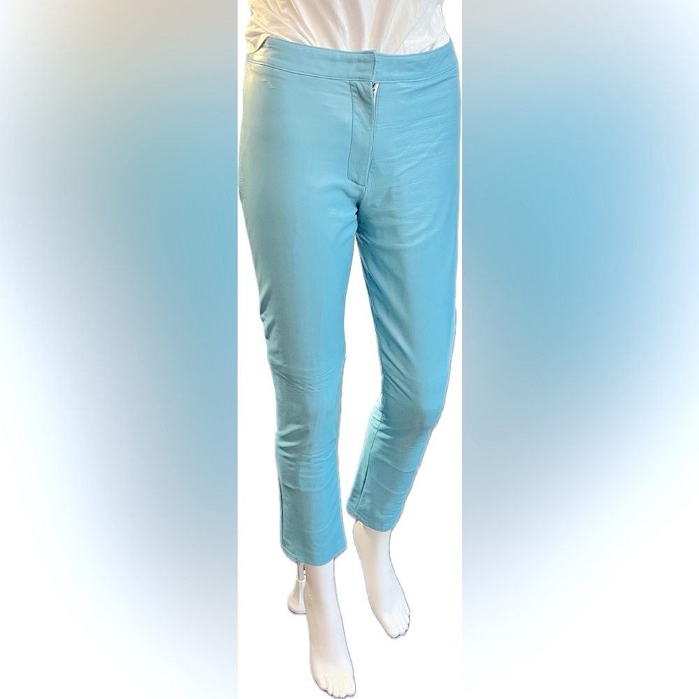 Turquoise Slim Leather Pants XS